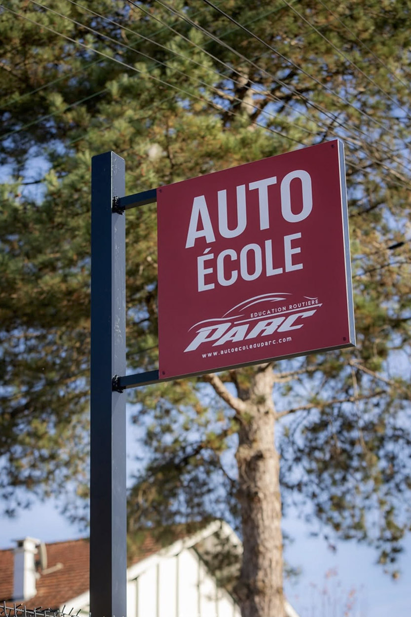 Enseigne drapeau publicitaire, signalétique de restauration par Griffe Communication à Hagetmau